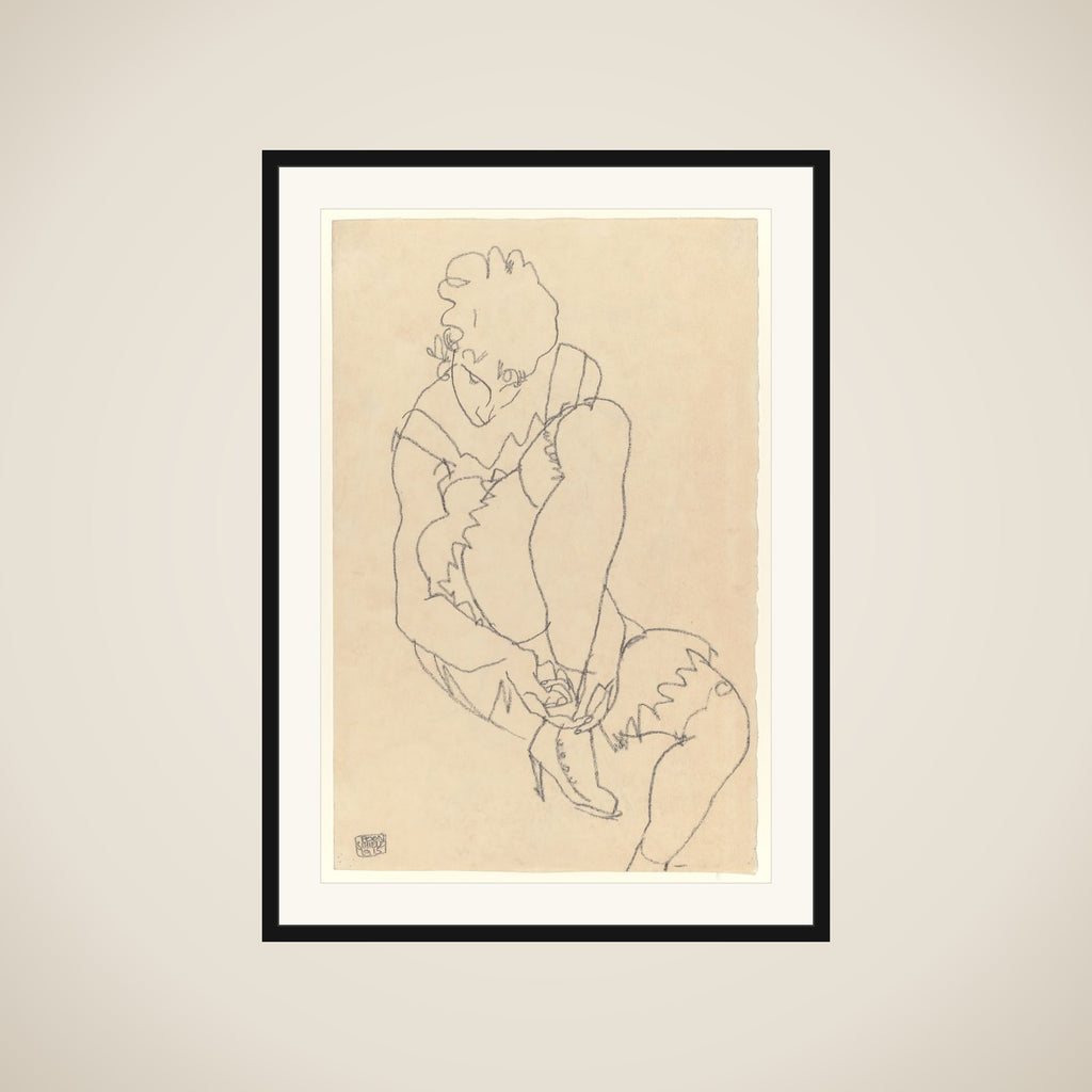 Woman Buttoning Her Shoes (recto); Study for Reclining Nude with Arms Raised (verso) framed