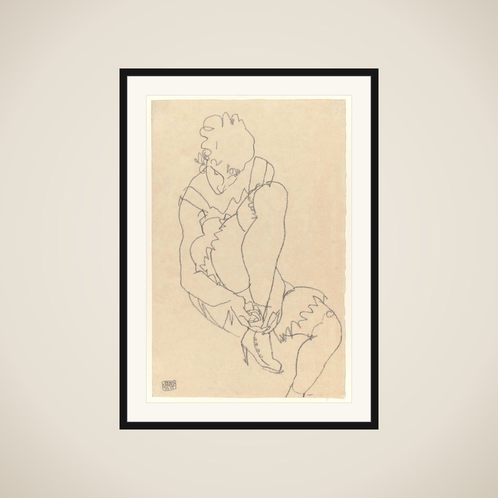 Woman Buttoning Her Shoes (recto); Study for Reclining Nude with Arms Raised (verso) framed