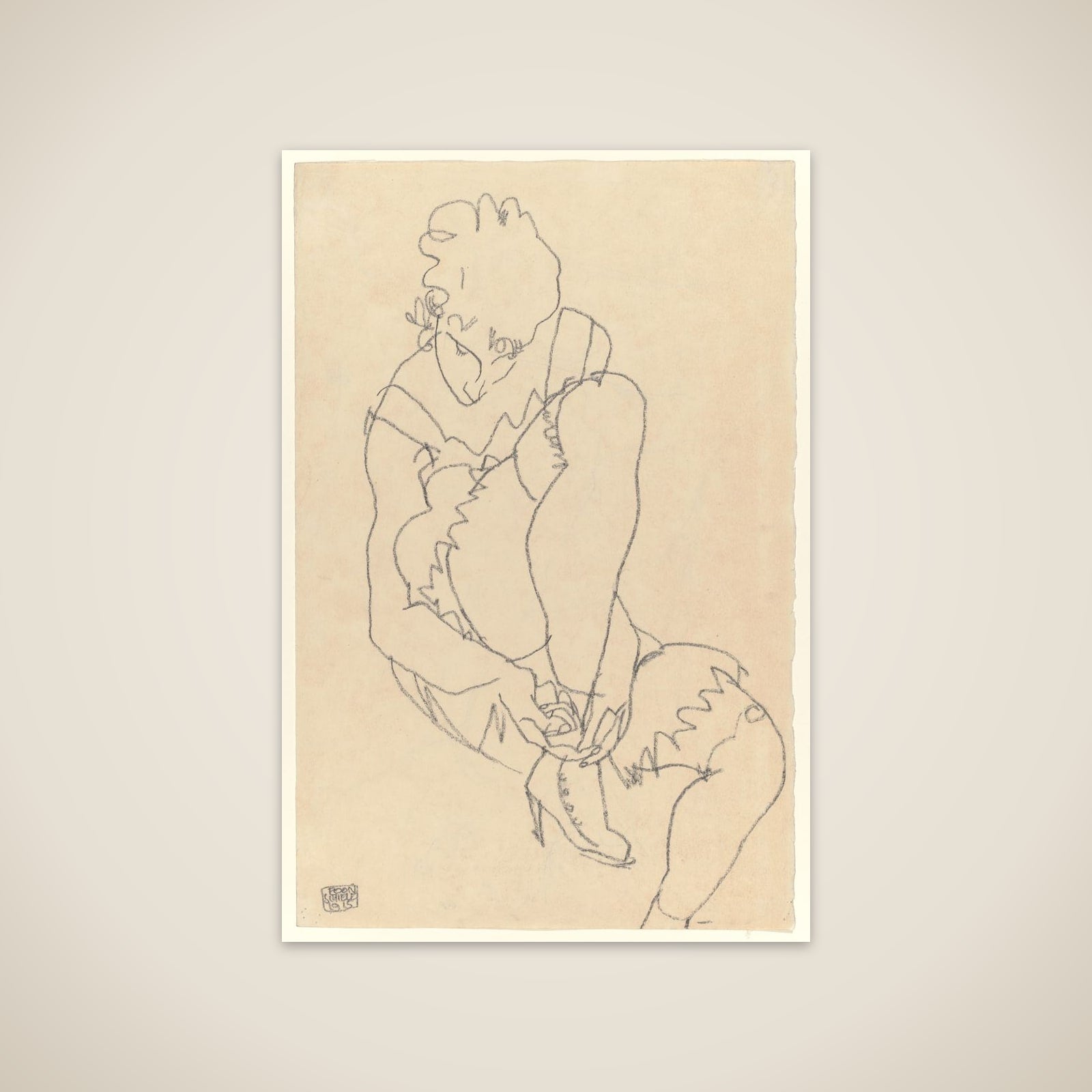 Woman Buttoning Her Shoes (recto); Study for Reclining Nude with Arms Raised (verso) unframed print