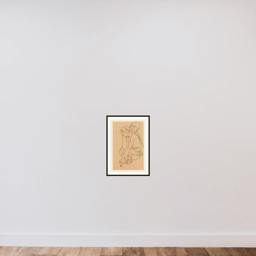 Woman and Girl Embracing framed — shown to scale