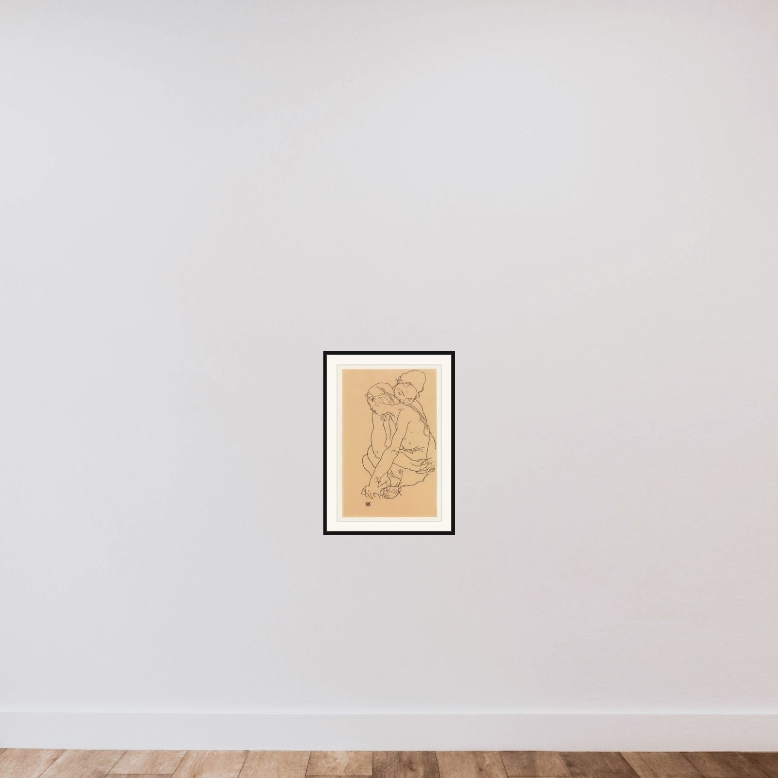 Woman and Girl Embracing framed — shown to scale