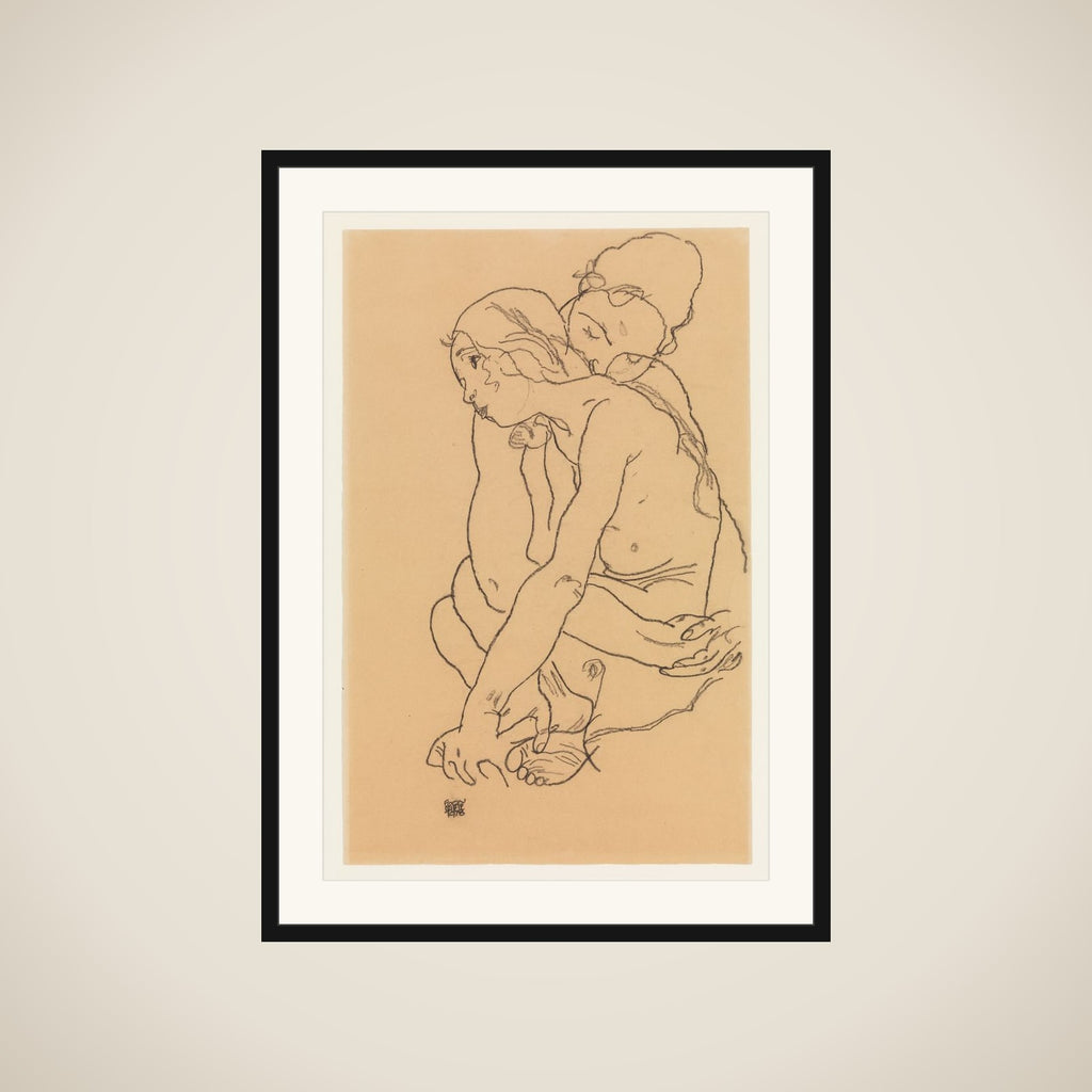 Woman and Girl Embracing framed
