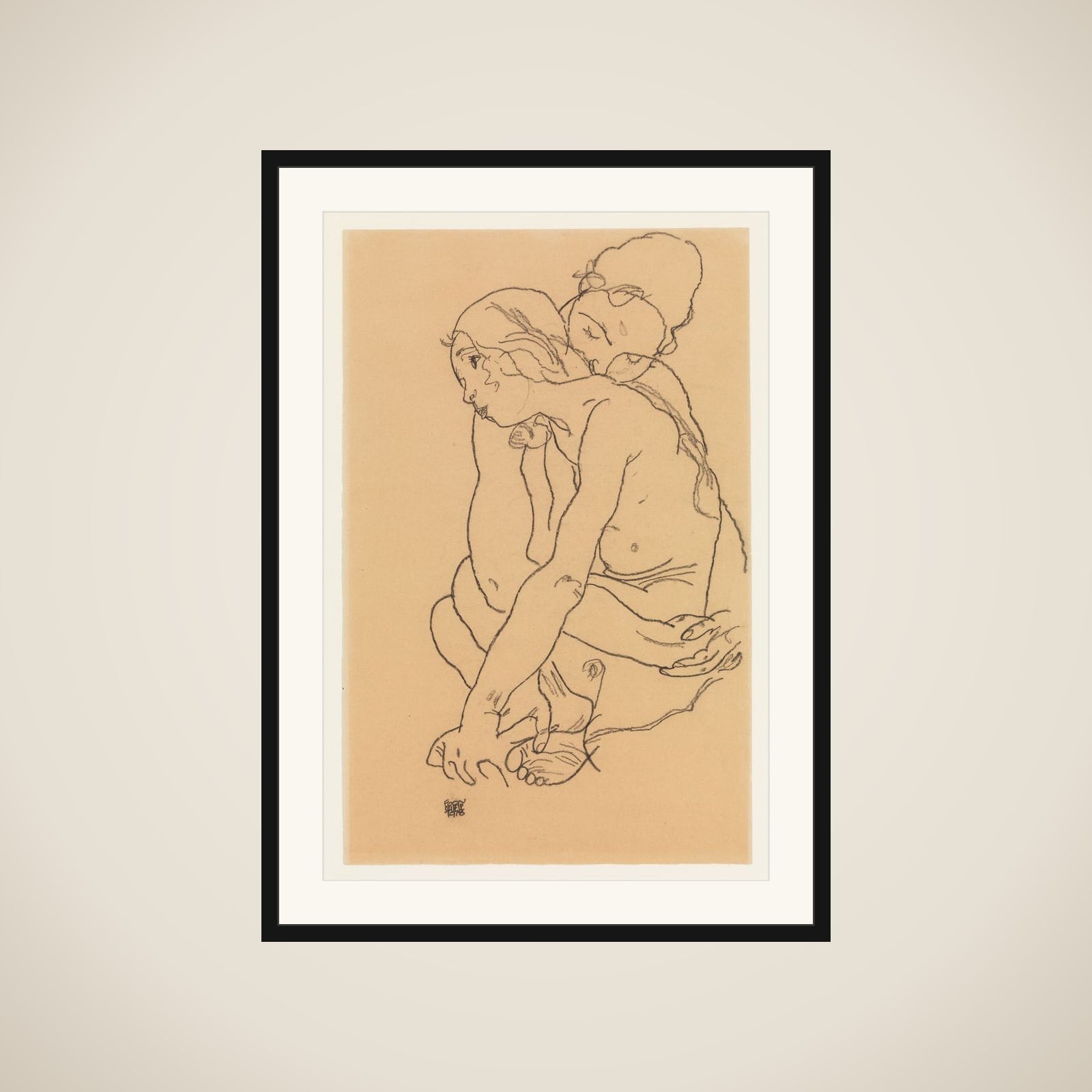 Woman and Girl Embracing framed