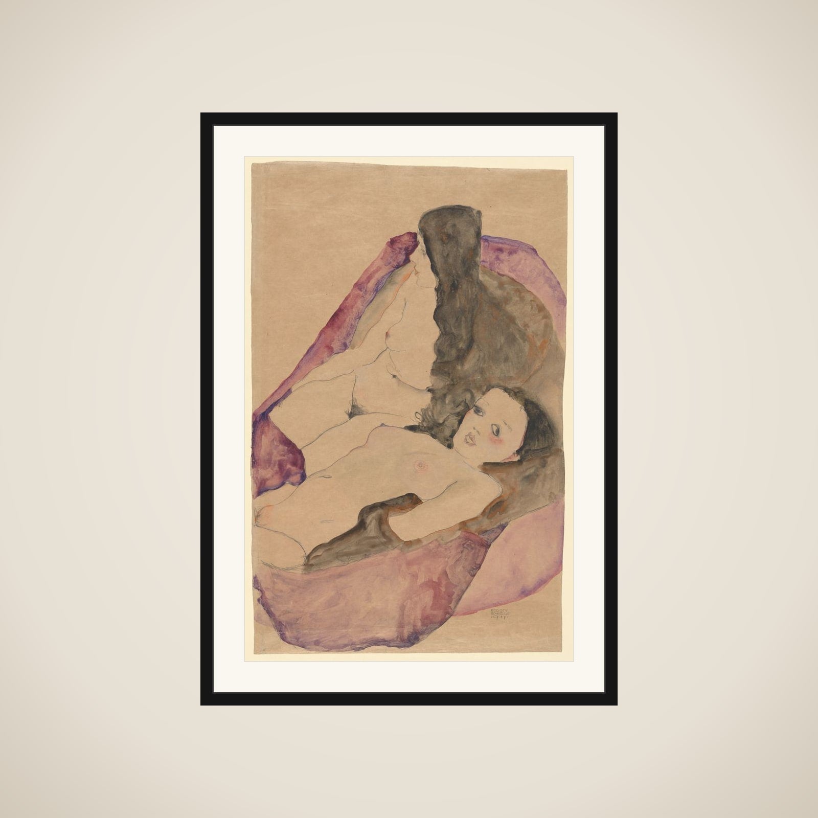Two Reclining Nudes framed