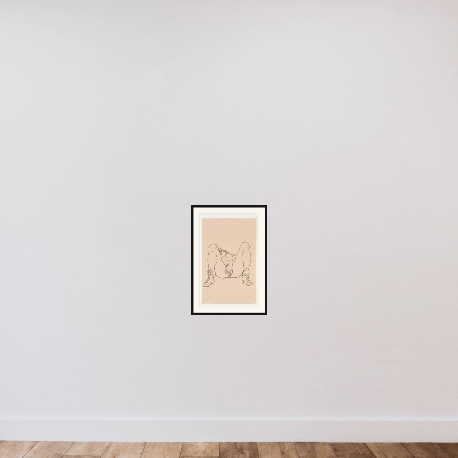 Reclining Nude with Boots framed — shown to scale