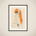 Standing Nude with Orange Drapery (recto): Study of Nude with Arms Raised (verso) framed