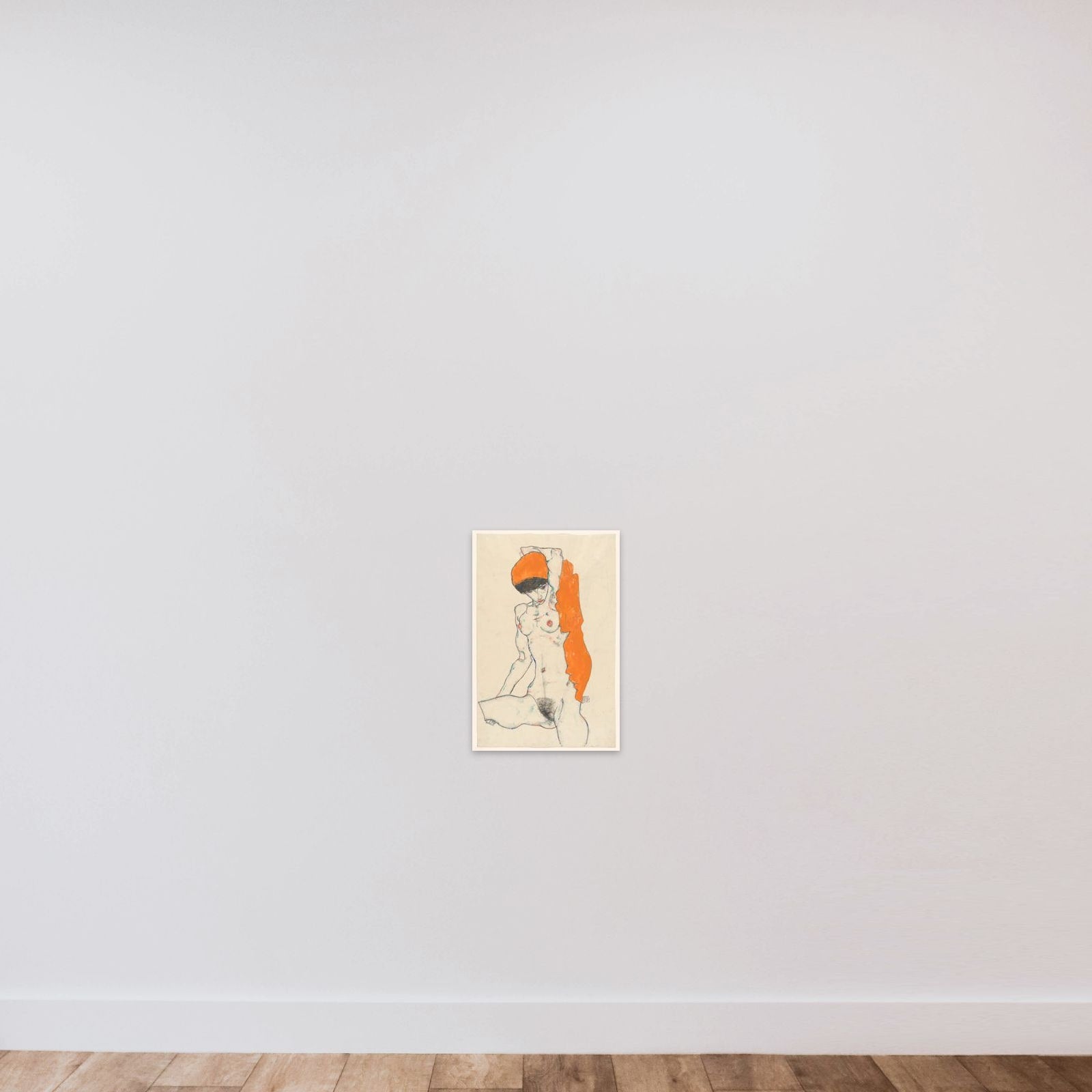 Standing Nude with Orange Drapery (recto): Study of Nude with Arms Raised (verso) unframed — shown to scale