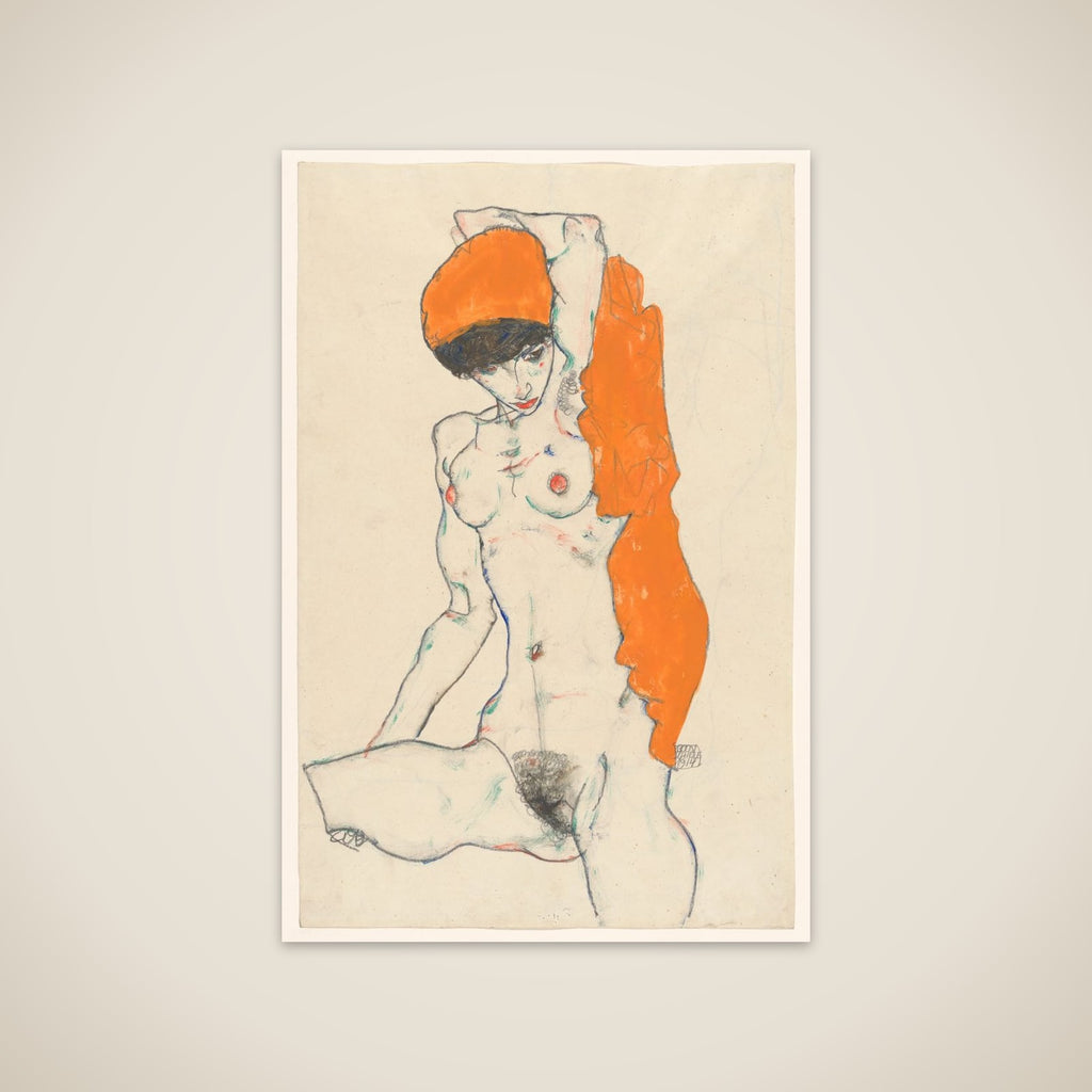 Standing Nude with Orange Drapery (recto): Study of Nude with Arms Raised (verso) unframed print