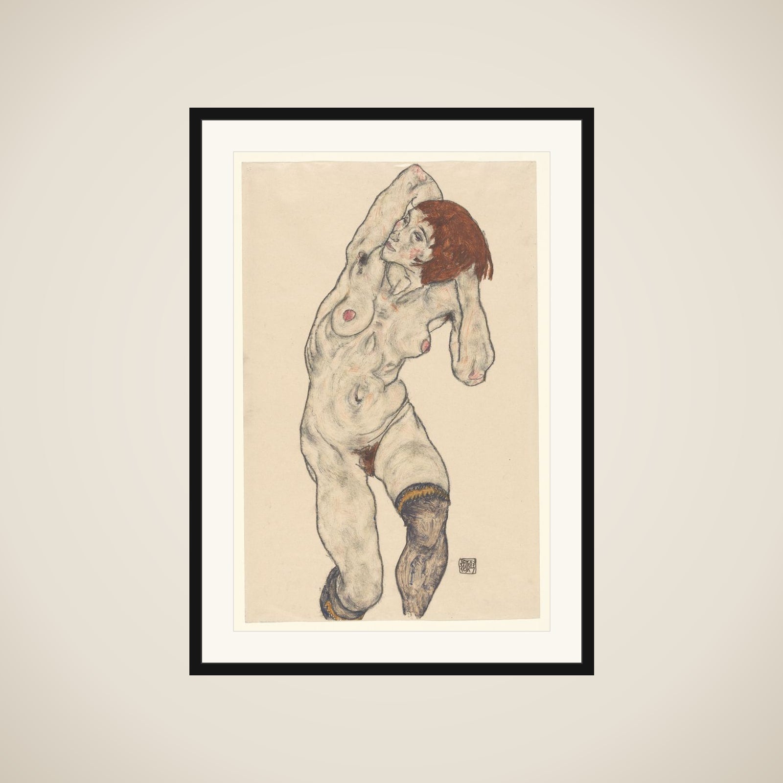 Nude in Black Stockings framed