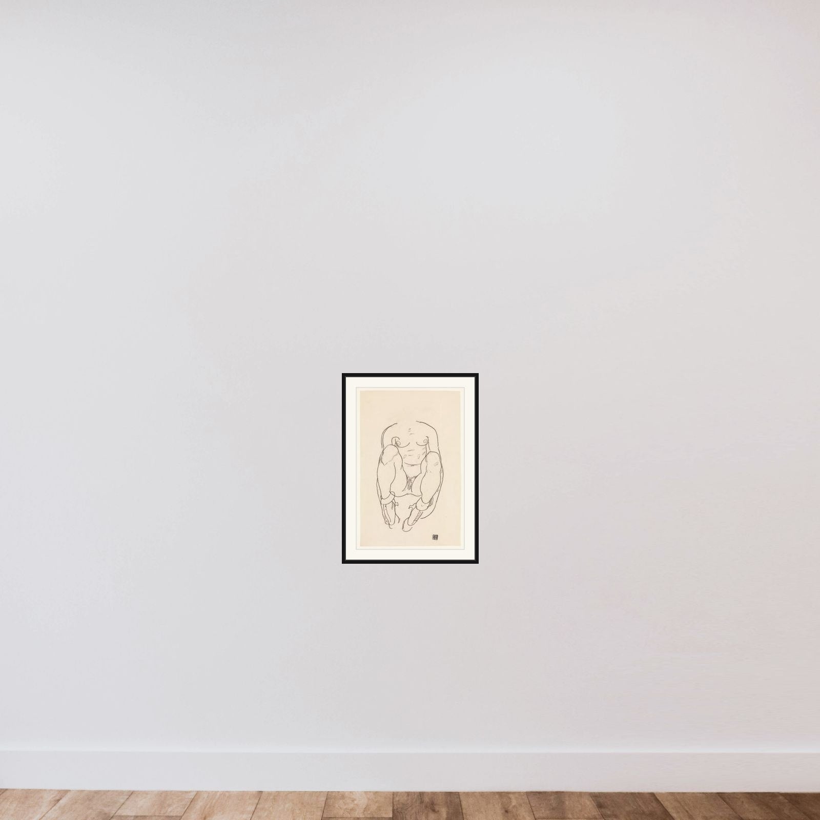 Torso of a Seated Woman with Boots framed — shown to scale