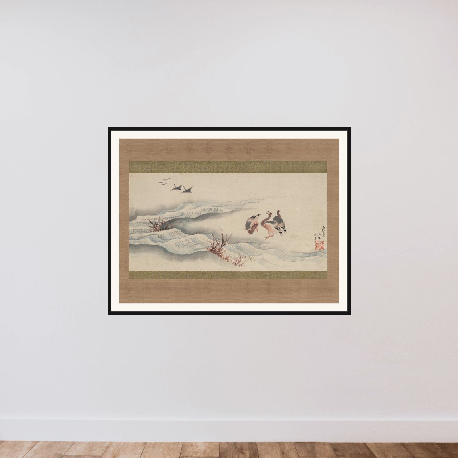 Wild Geese and Water framed — shown to scale