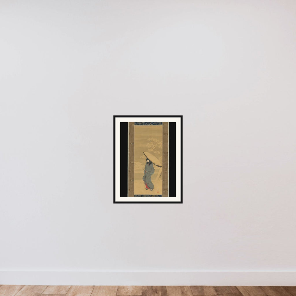 Woman Walking in the Snow framed — shown to scale