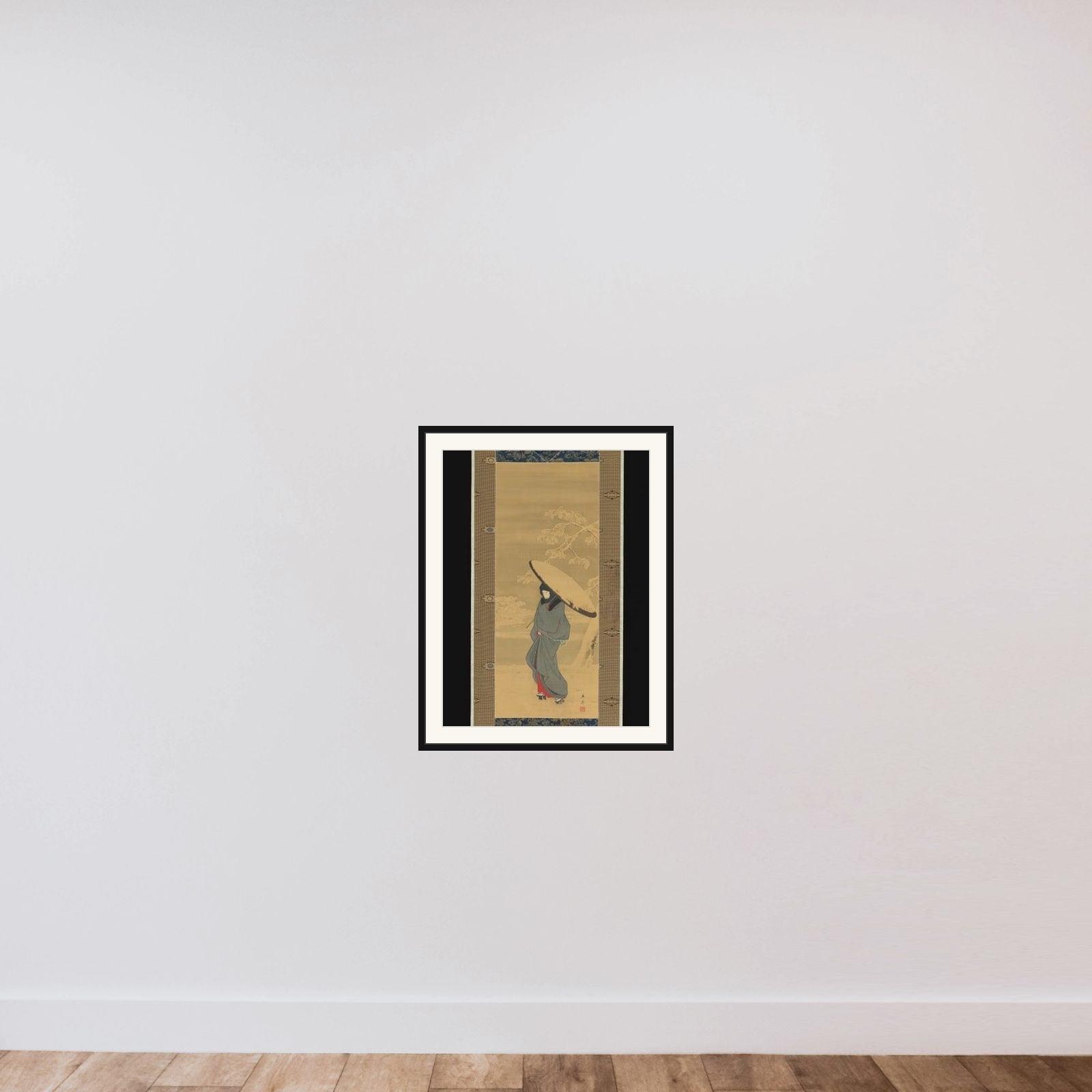 Woman Walking in the Snow framed — shown to scale