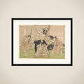 Kabuki Actors Ichikawa Yaozō II, Nakajima Mihoemon II, Ichikawa Ebizō III, and Ichimura Uzaemon IX in the Play Sugawara’s Secrets of Calligraphy (Sugawara denju tenarai kagami) framed