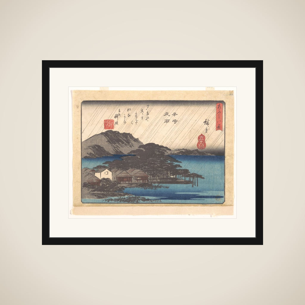 Evening Rain at Karasaki, from the series Eight Views of Ōmi (Ōmi hakkei) framed