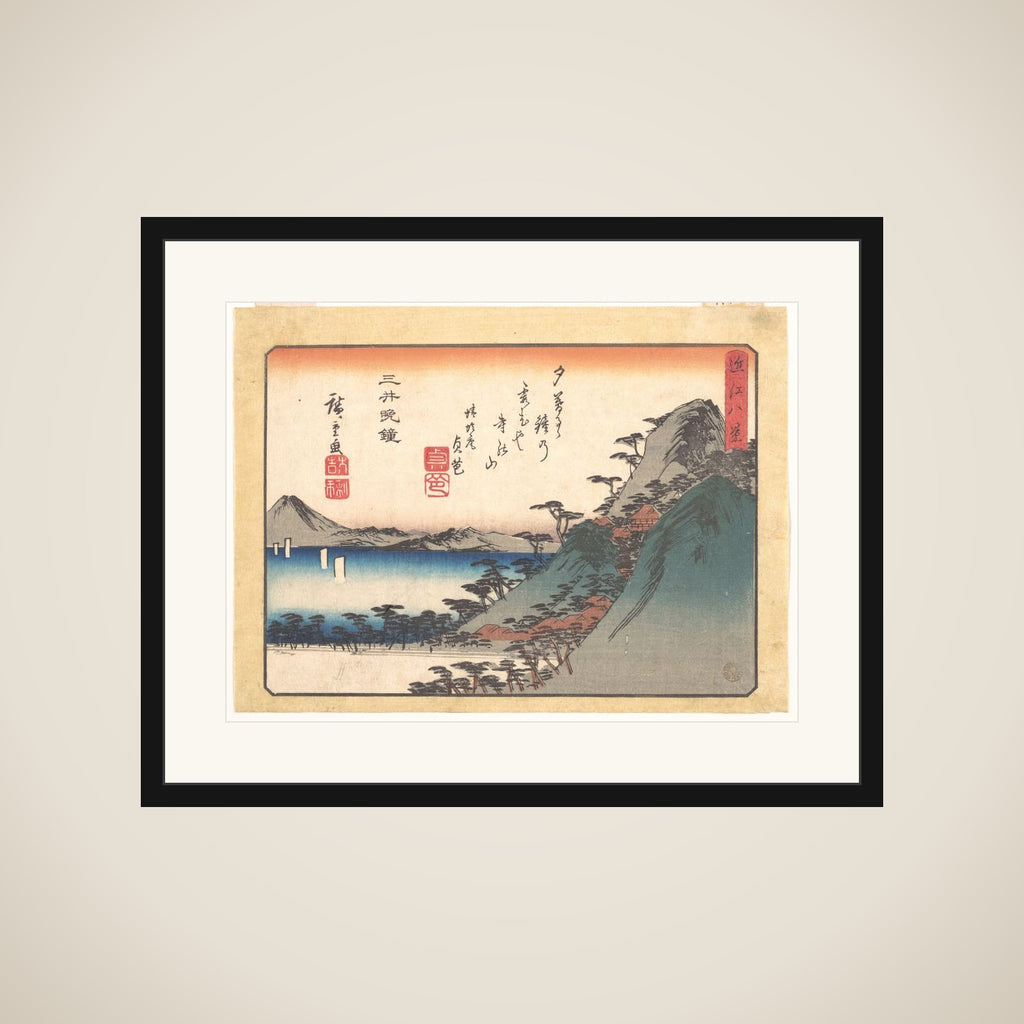 Evening Bell at Miidera Temple, from the series Eight Views of Ōmi (Ōmi hakkei) framed
