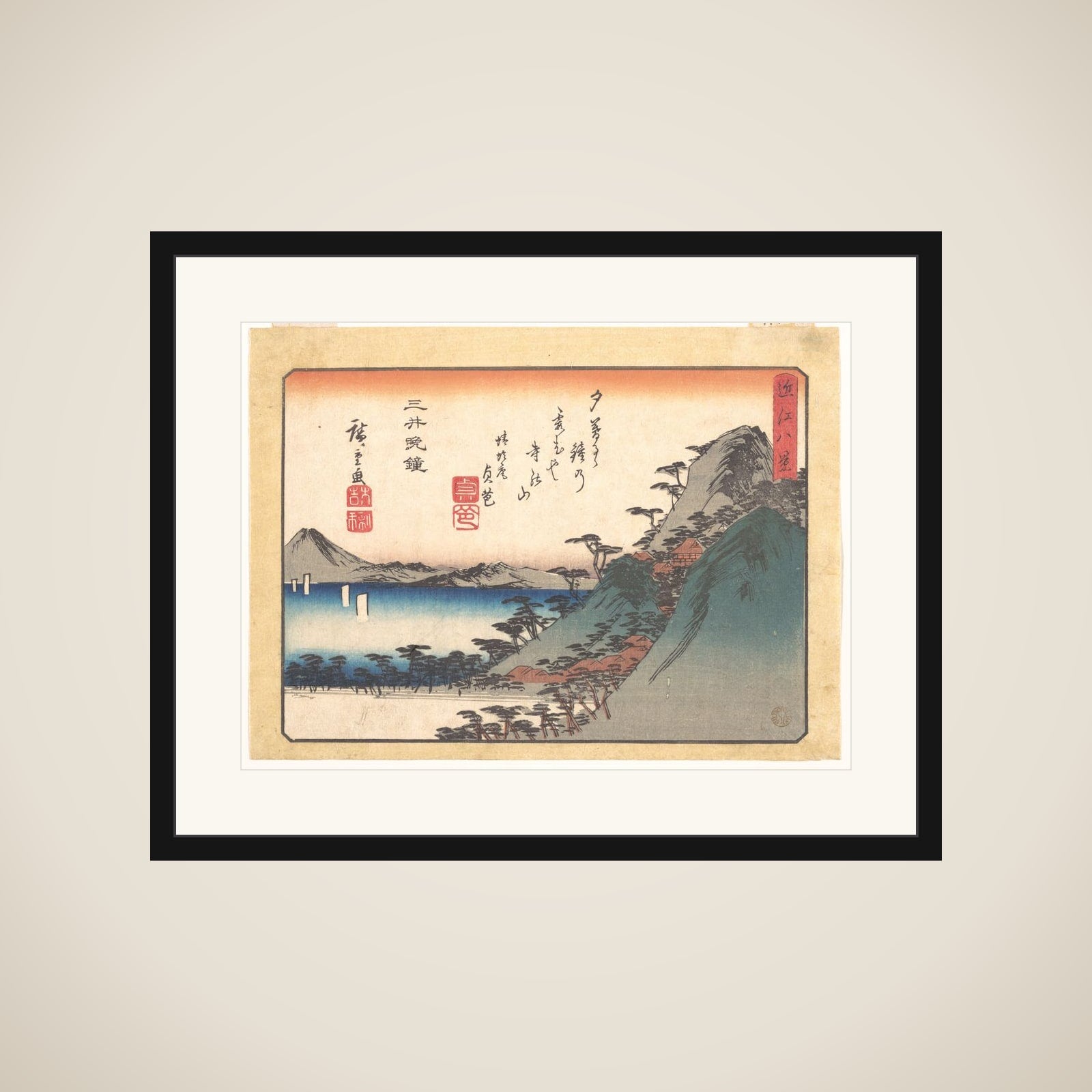 Evening Bell at Miidera Temple, from the series Eight Views of Ōmi (Ōmi hakkei) framed