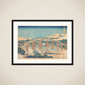 Yahagi Bridge at Okazaki on the Tōkaidō (Tōkaidō Okazaki Yahagi no hashi), from the series Remarkable Views of Bridges in Various Provinces (Shokoku meikyō kiran) framed