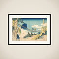 The Suspension Bridge on the Border of Hida and Etchū Provinces (Hietsu no sakai tsuribashi), from the series Remarkable Views of Bridges in Various Provinces (Shokoku meikyō kiran) framed