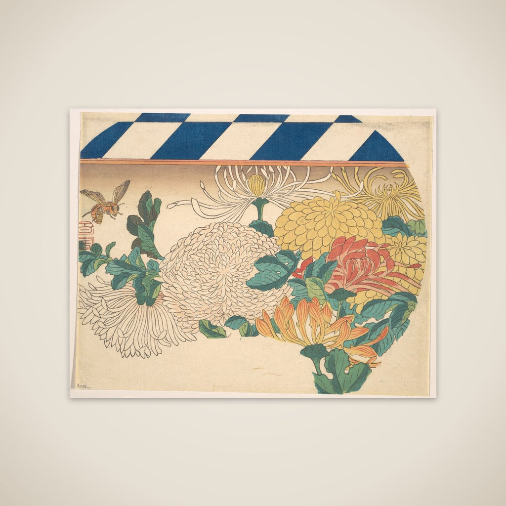 Chrysanthemums in Fan-shaped Design unframed print