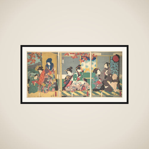 Banquet of the Next Full Moon at the Chrysanthemum Festival, from the series The Twelve Months (Chōyō nochi no tsuki no en, Jūni tsuki no uchi) framed