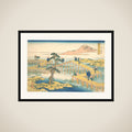 Ancient View of Yatsuhashi in Mikawa Province (Mikawa no Yatsuhashi no kozu), from the series Remarkable Views of Bridges in Various Provinces (Shokoku meikyō kiran) framed