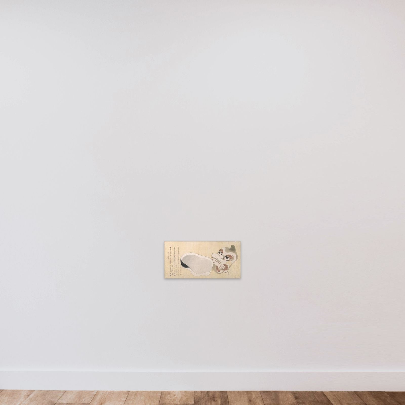 Masks of Oni (Demon) and Uzume (Goddess of Good Fortune) unframed — shown to scale