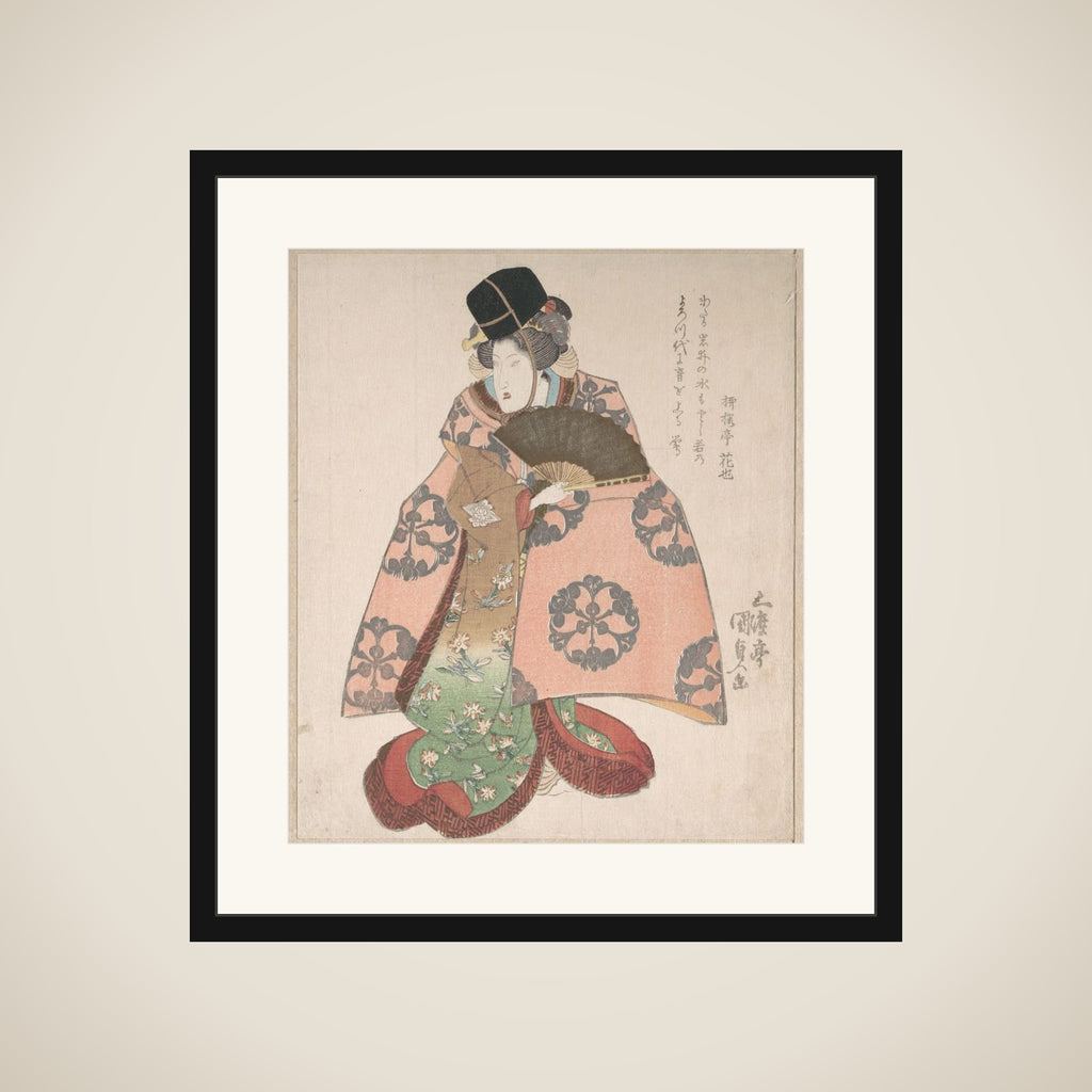 Kabuki Actor in a Female Role Standing with a Fan framed