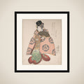 Kabuki Actor in a Female Role Standing with a Fan framed