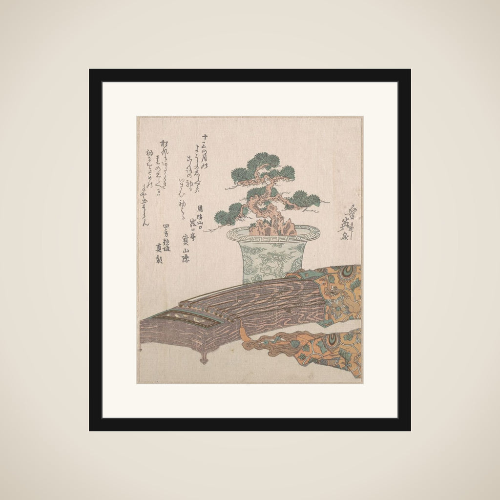 Potted Pine Tree and Koto (Japanese Harp) framed