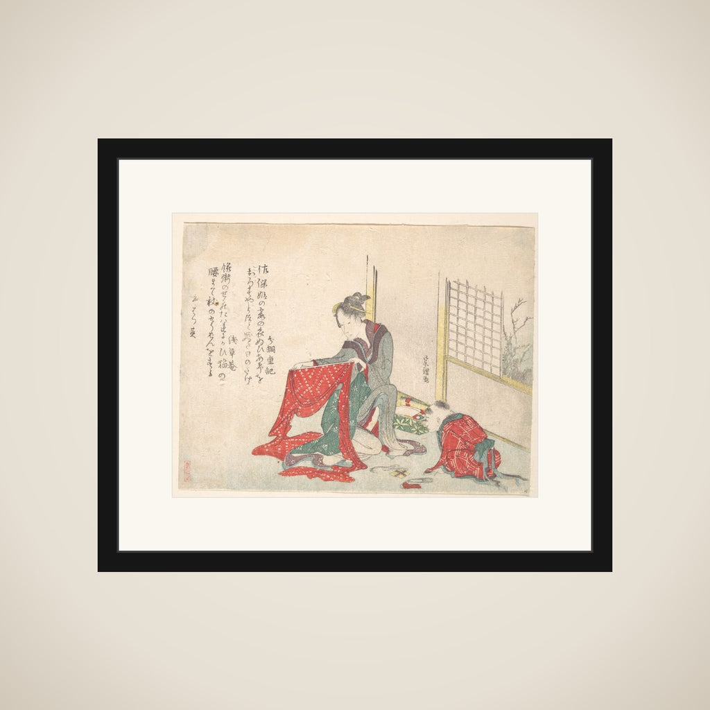 Woman Folding Cloth framed