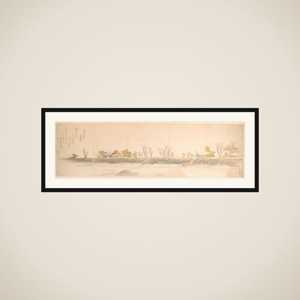 Figures Promenading on a Point of Land; Water and Boats in the Foreground framed