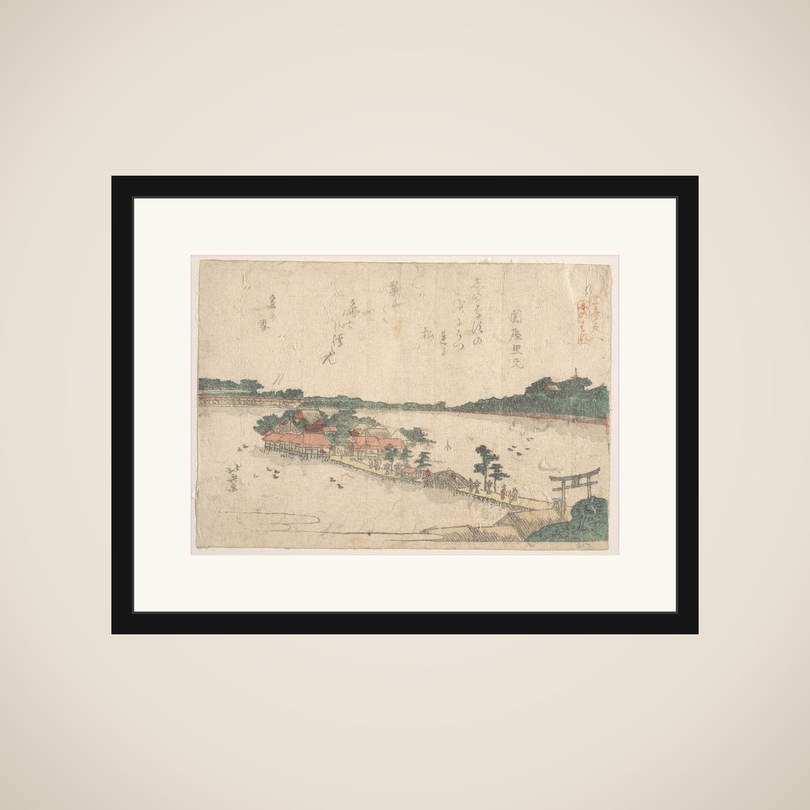 “Shinobazu Pond [in Ueno]” (Shinobazu), from the series Three Shrines of the Goddess Benten (San Benten) framed