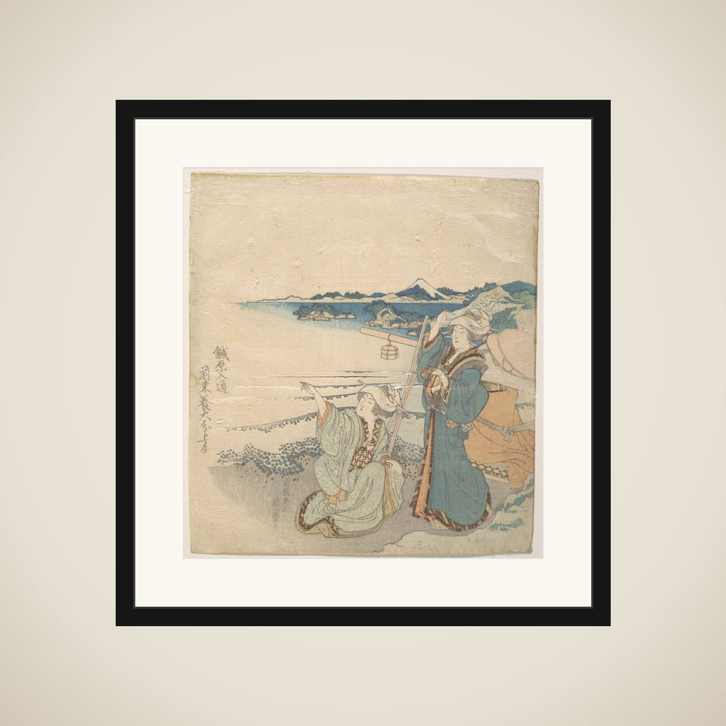 Two Young Ladies at Shore; One Pointing framed