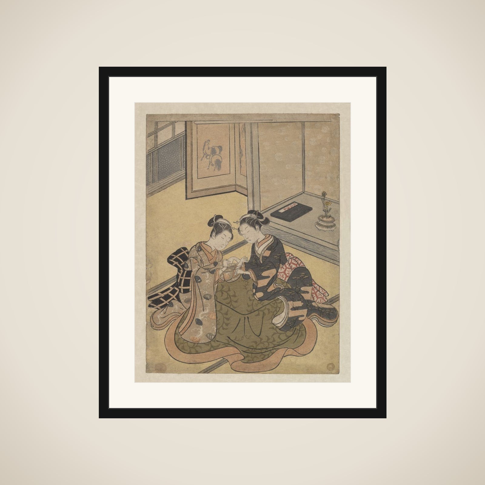 Young Women Playing Cat’s Cradle (Ayatori) framed