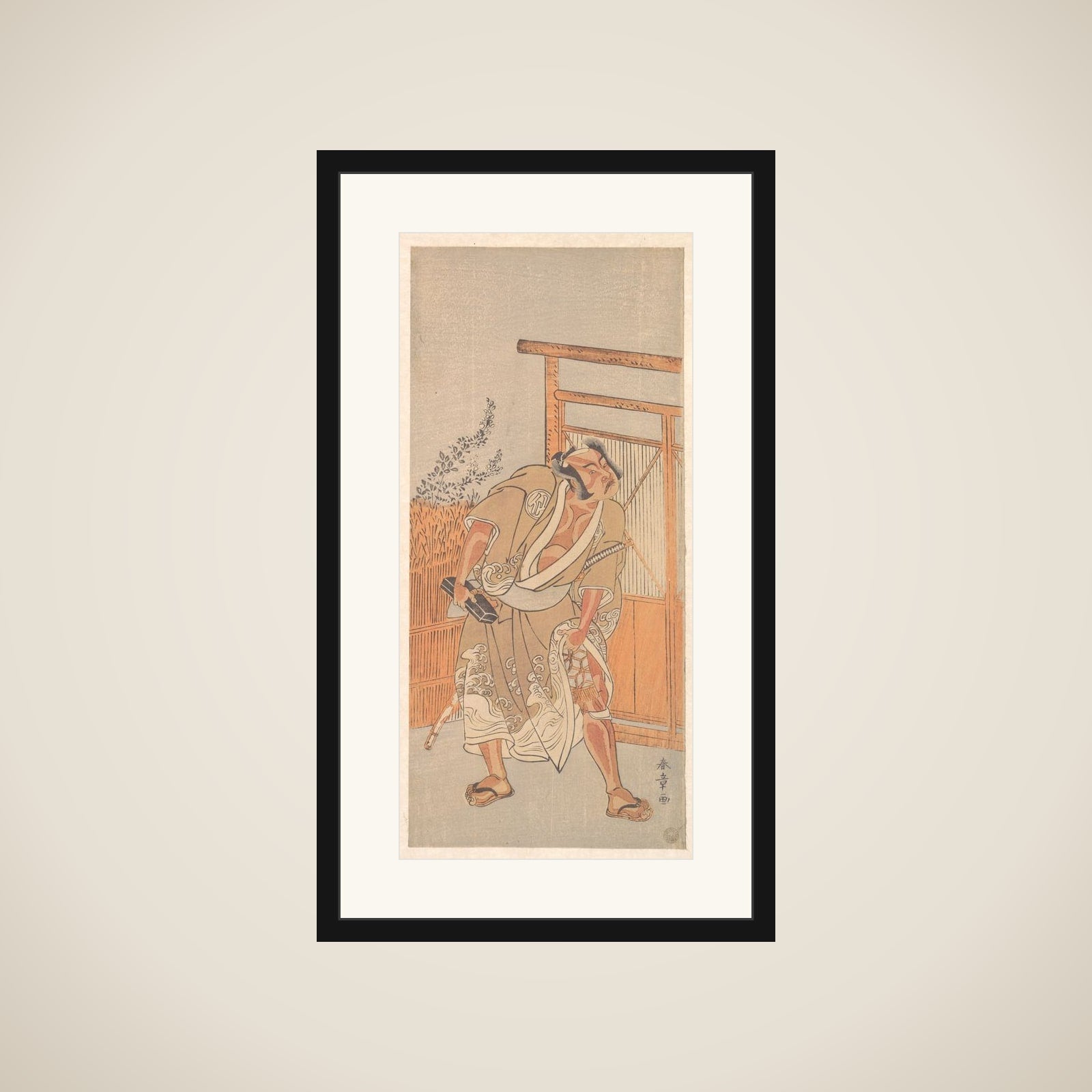 The Actor 2nd Nakamura Sukegoro as a Man Bearing a Black Lacquer Letter Box framed