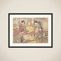 Four Oiran of the House Called Kadokana-ya Playing the Game of Ko-awase (Incense Game) framed
