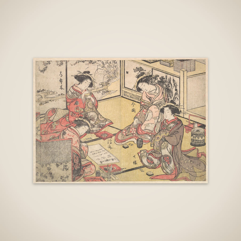 Four Oiran of the House Called Kadokana-ya Playing the Game of Ko-awase (Incense Game) unframed print