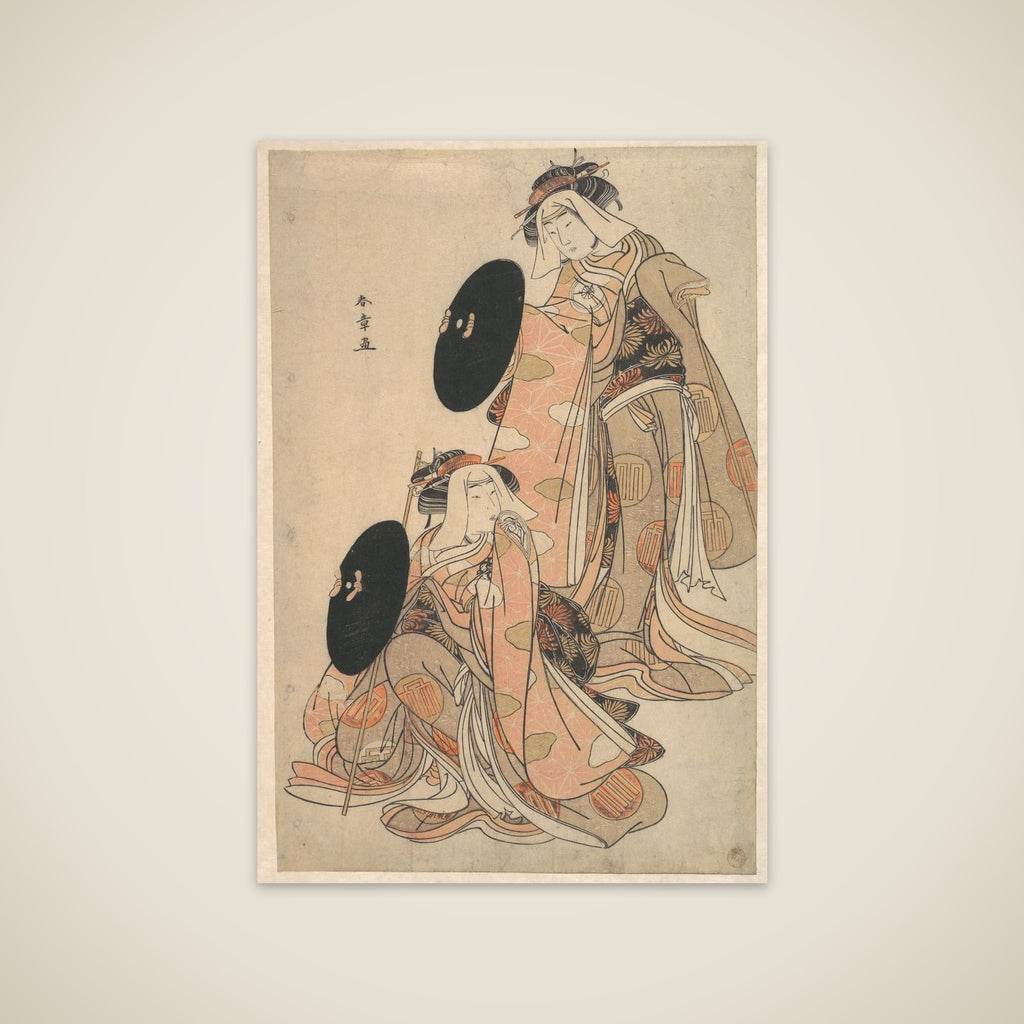 The Actors IV Iwai Hanshiro and I Bando Mitsugoro as Women Pilgrime in a shosa (Acting and Dancing) Performance unframed print