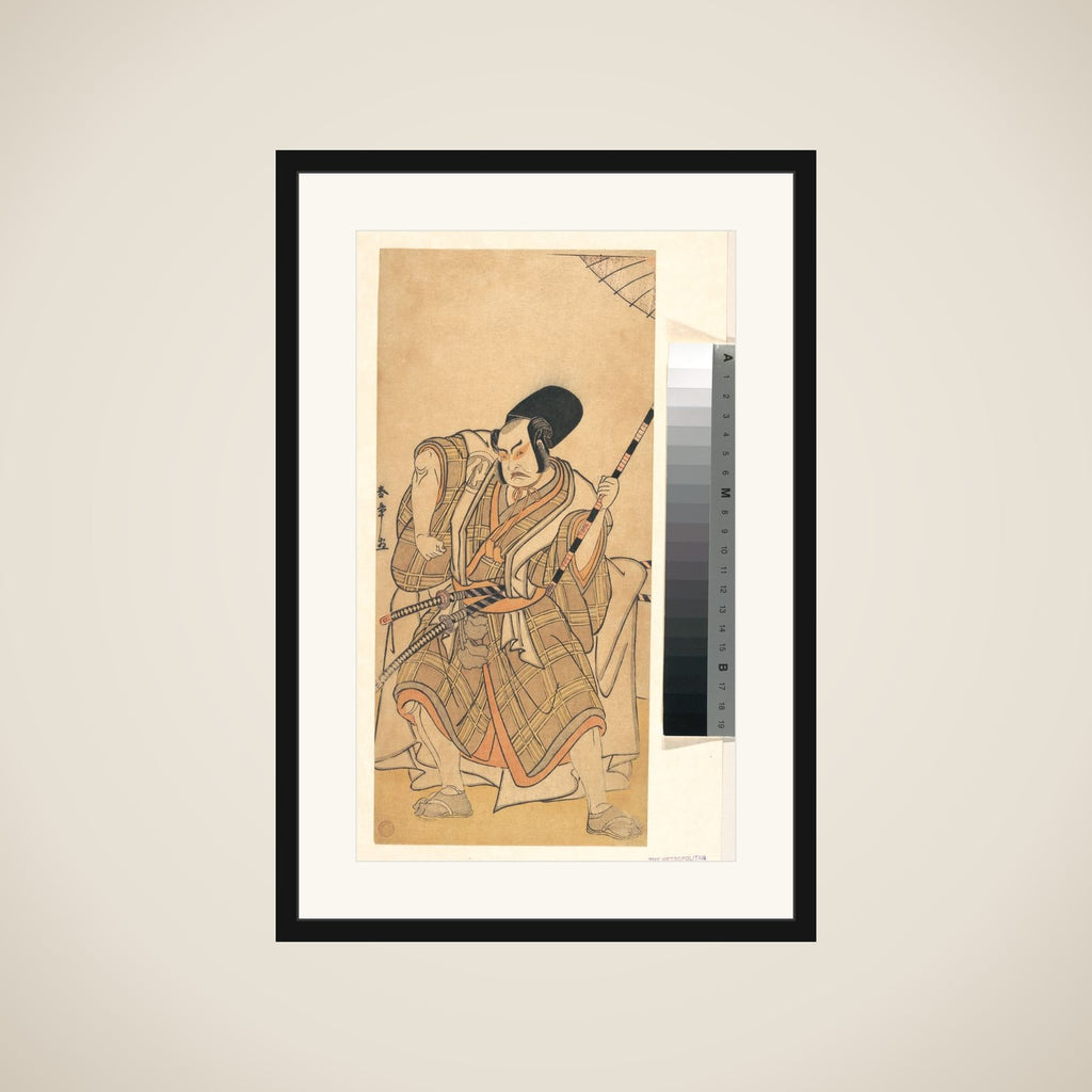 The Actor Nakamura Sukegorō II as a Samurai Disguised as a Shichō or Attendant at a Shinto Shrine framed