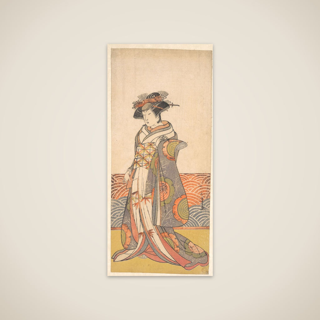 The Third Segawa Kikunojo as a Woman Standing in a Room Having a Wave-pattern Dado unframed print