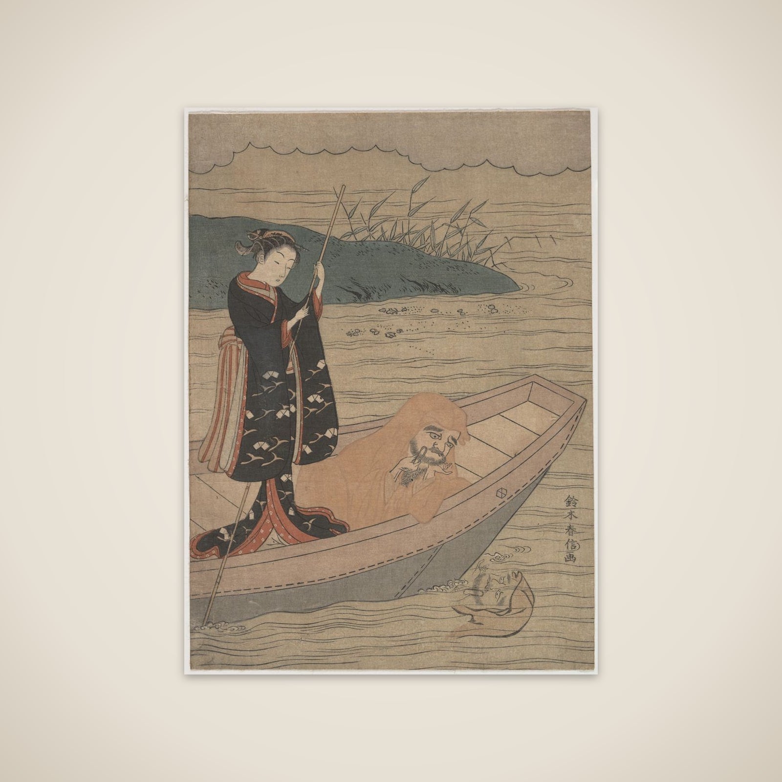 Daruma in a Boat with an Attendant unframed print