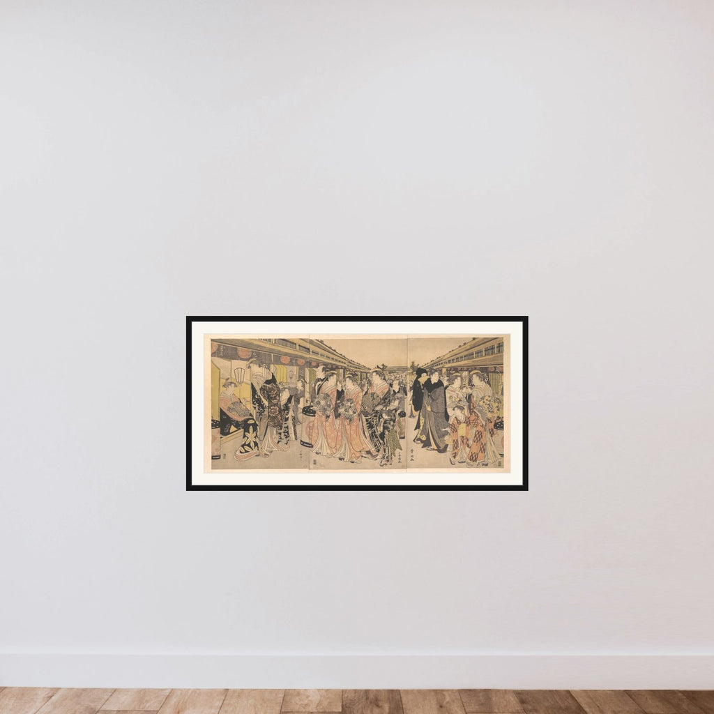 Courtesans Promenading on the Nakanochō in Yoshiwara framed — shown to scale