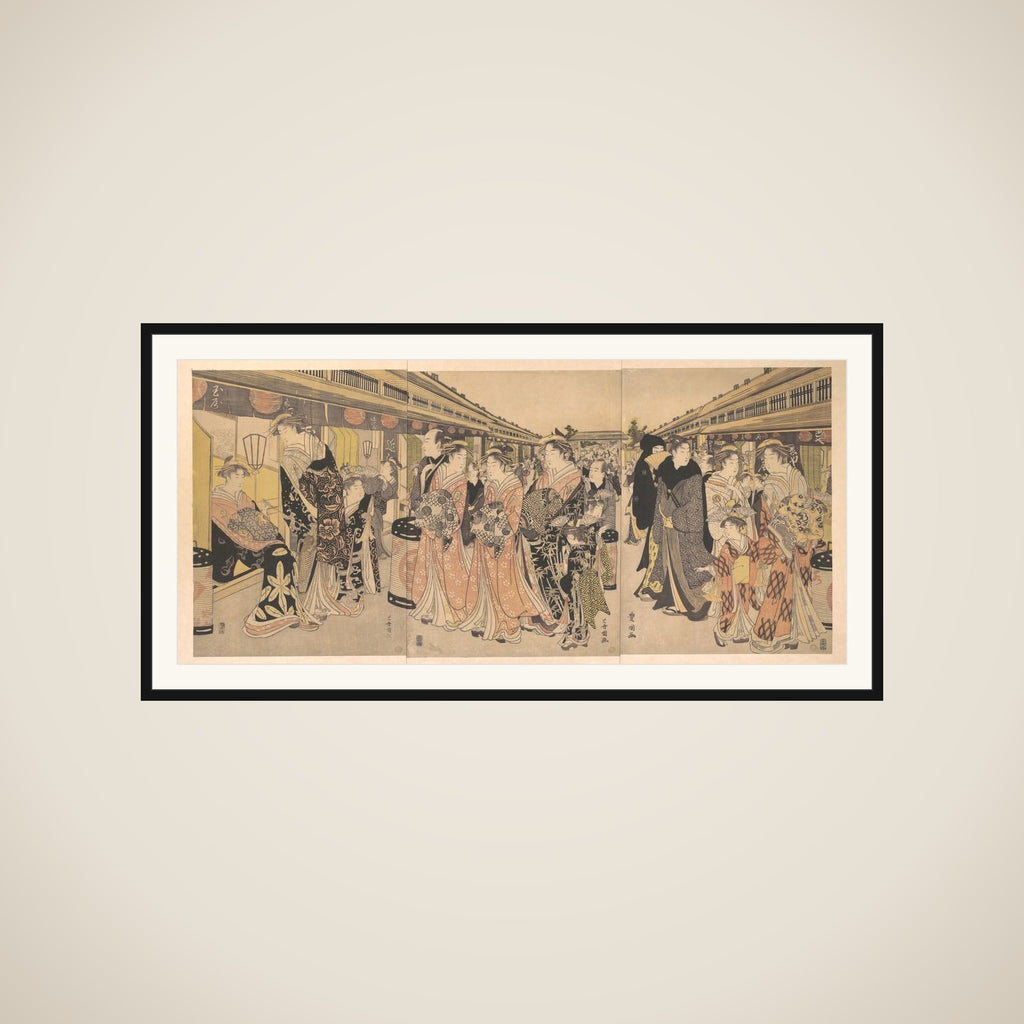 Courtesans Promenading on the Nakanochō in Yoshiwara framed