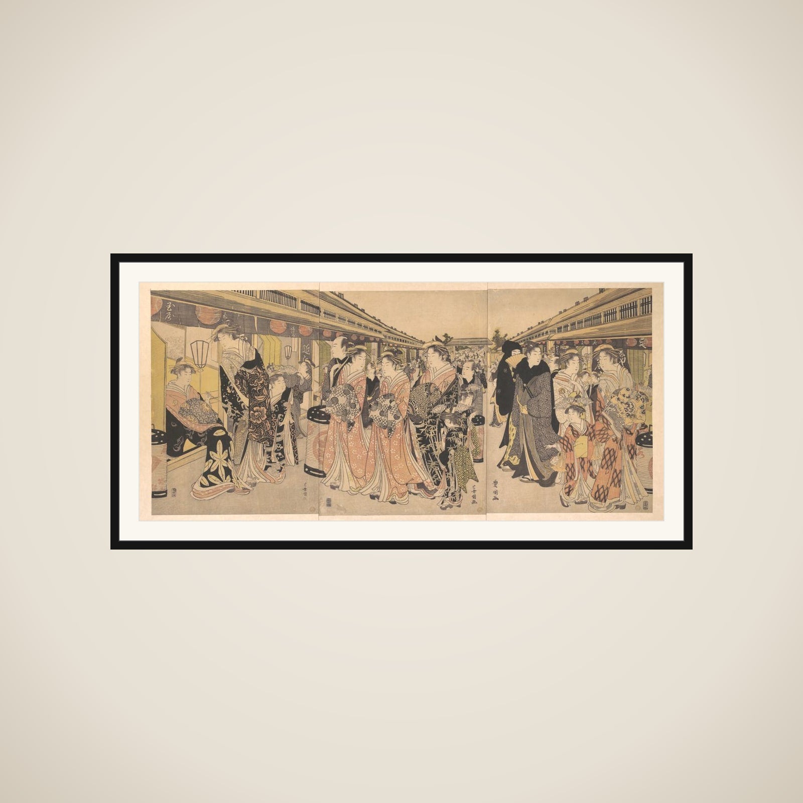 Courtesans Promenading on the Nakanochō in Yoshiwara framed