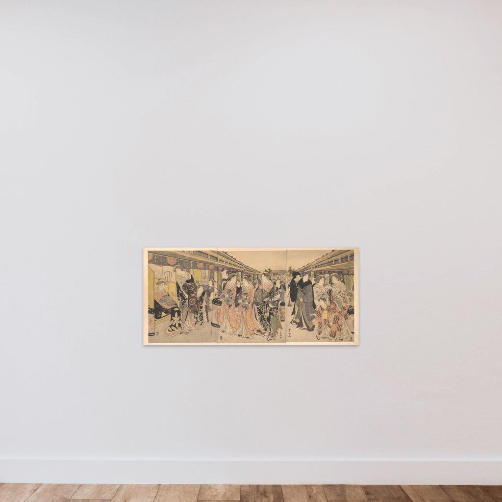 Courtesans Promenading on the Nakanochō in Yoshiwara unframed — shown to scale