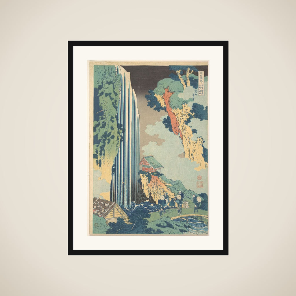Ono Waterfall on the Kisokaidō (Kisokaidō Ono no bakufu), from the series A Tour of Waterfalls in Various Provinces (Shokoku taki meguri) framed