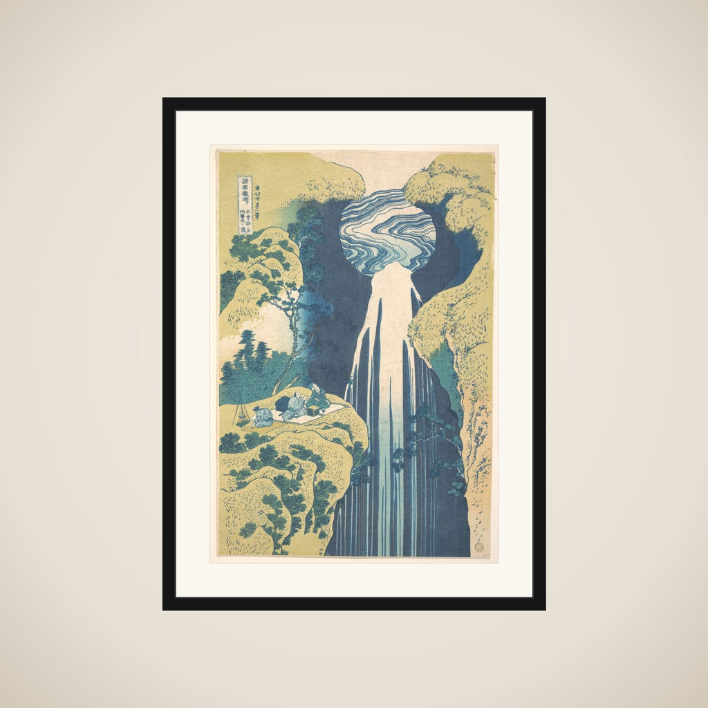 The Amida Falls in the Far Reaches of the Kisokaidō Road (Kisoji no oku Amida-ga-taki), from the series A Tour of Waterfalls in Various Provinces (Shokoku taki meguri) framed