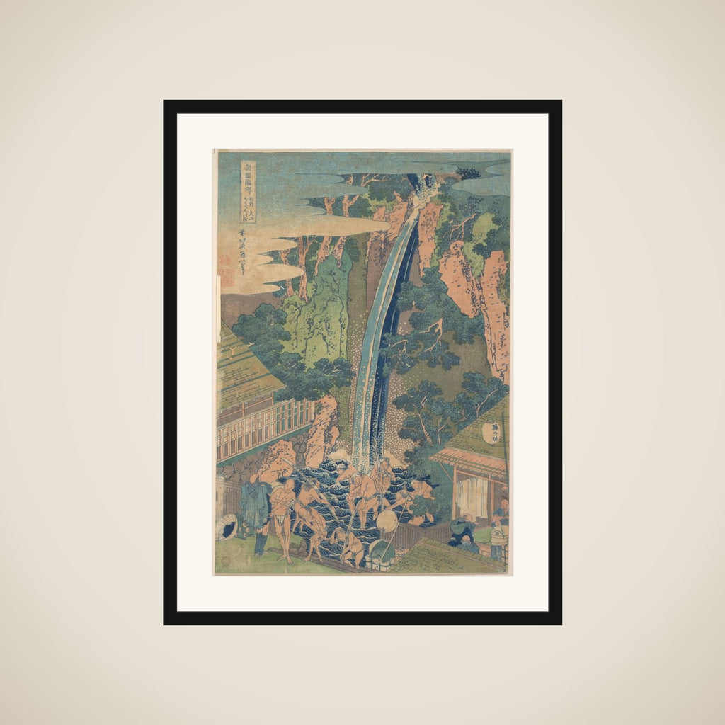 Rōben Waterfall at Ōyama in Sagami Province (Sōshū Ōyama Rōben no taki), from the series A Tour of Waterfalls in Various Provinces (Shokoku taki meguri) framed
