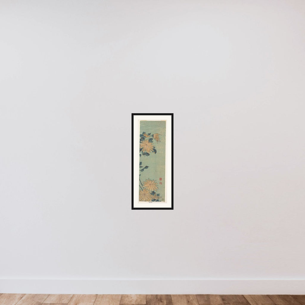 Yellow Chrysanthemums on a Blue Ground framed — shown to scale